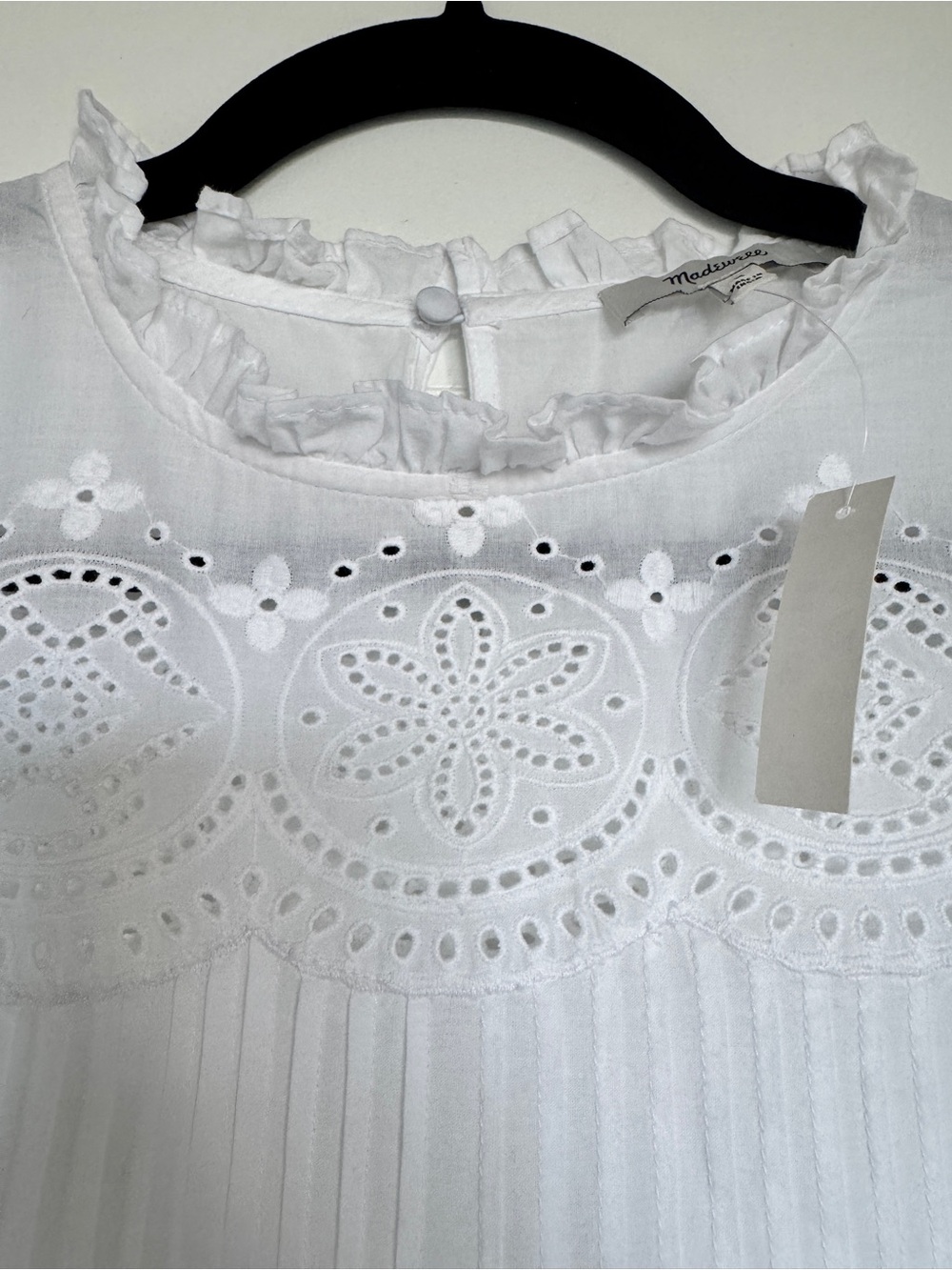 NWT MADEWELL Embroidered Pintuck High-Neck Top White Medium 100% Cotton NZ462 - Picture 8 of 15